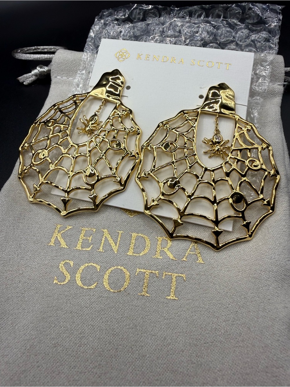 Kendra Scott Spiderweb Gold Statement Earrings